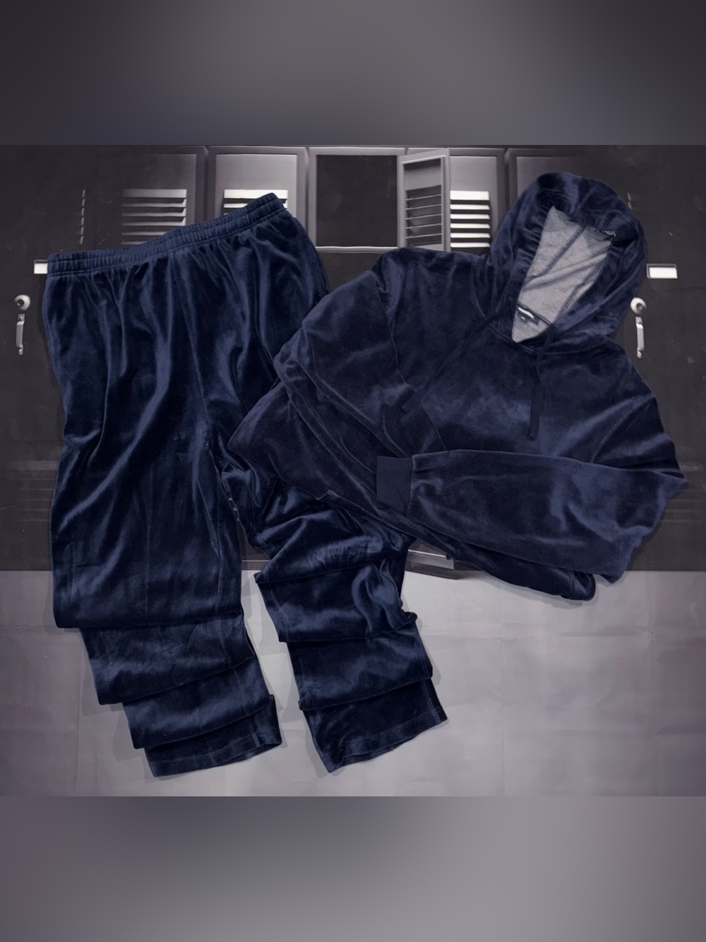 Men's Navy Velvet Joggers & Hoodie Set